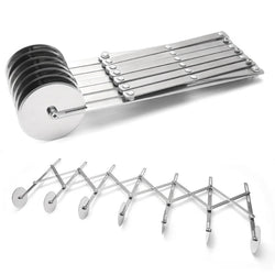 SlicePro™ Edelstahl Teigschneider | Faltbar & Verstellbar | 3–7 Räder | Perfekte Portionierung für Pizza, Gebäck & Pasta