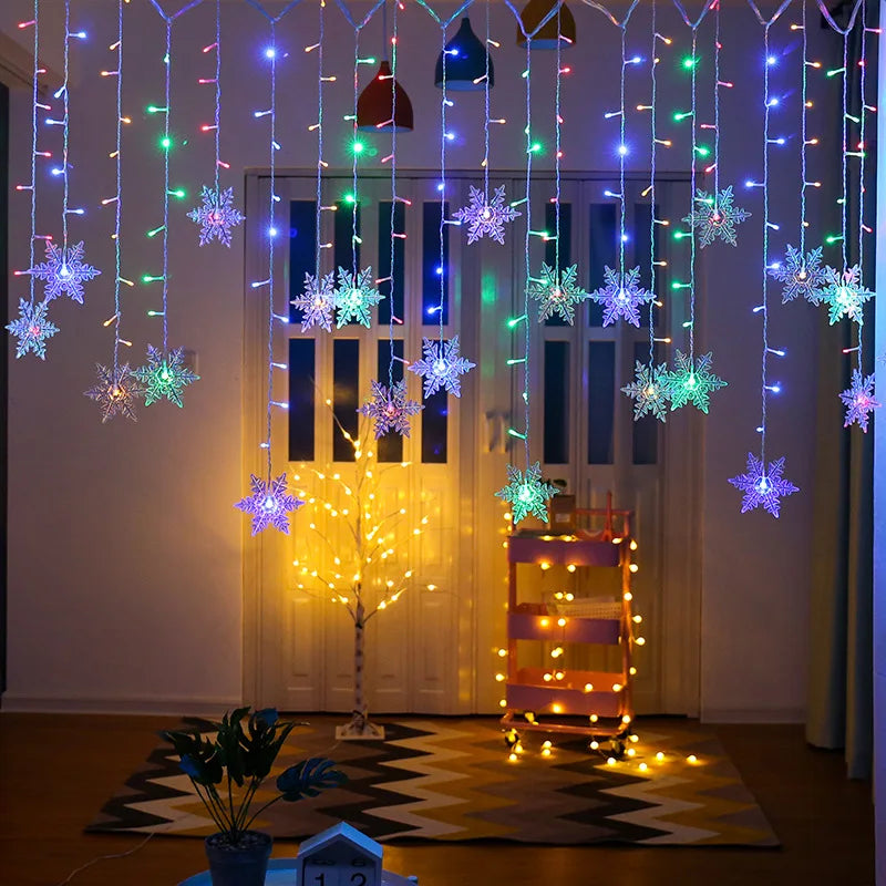 LED Schneeflocken Lichterkette SnowGleam | 3,2 m Vorhangbeleuchtung | 8 Modi | Wasserdicht IP44 | Weihnachts- & Partydeko
