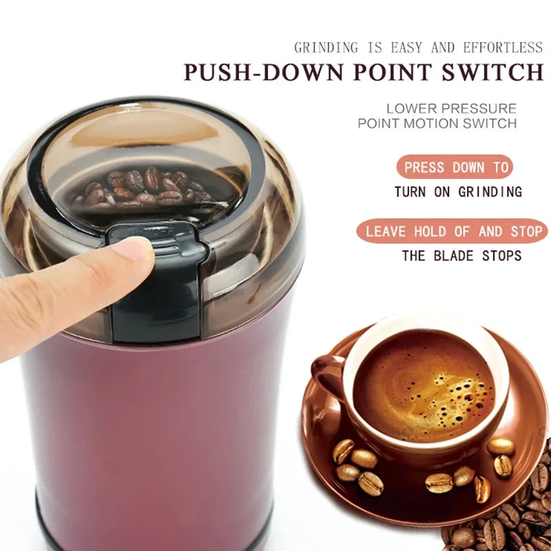 Grindora Elektrische Kaffeemühle & Gewürzzerkleinerer | Edelstahlklingen & einstellbare Mahlstufen | Tragbar & vielseitig | 10–30 Sek. Schnellmahlung