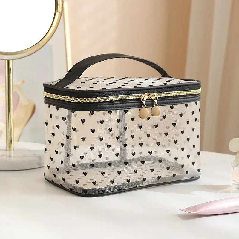 Nuvessa TravelMesh Kosmetiktasche mit Doppelnetz | Großes Volumen & Reißverschluss | Schwarz & Transparent