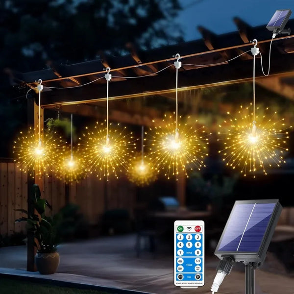 Lunaris Solar Feuerwerk Lichterkette | 5×90 LEDs | 8 Modi & Fernbedienung | IP65 Wasserdicht | Garten, Terrasse & Weihnachten