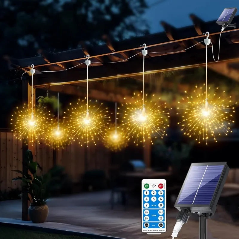 Lunaris Solar Feuerwerk Lichterkette | 5×90 LEDs | 8 Modi & Fernbedienung | IP65 Wasserdicht | Garten, Terrasse & Weihnachten