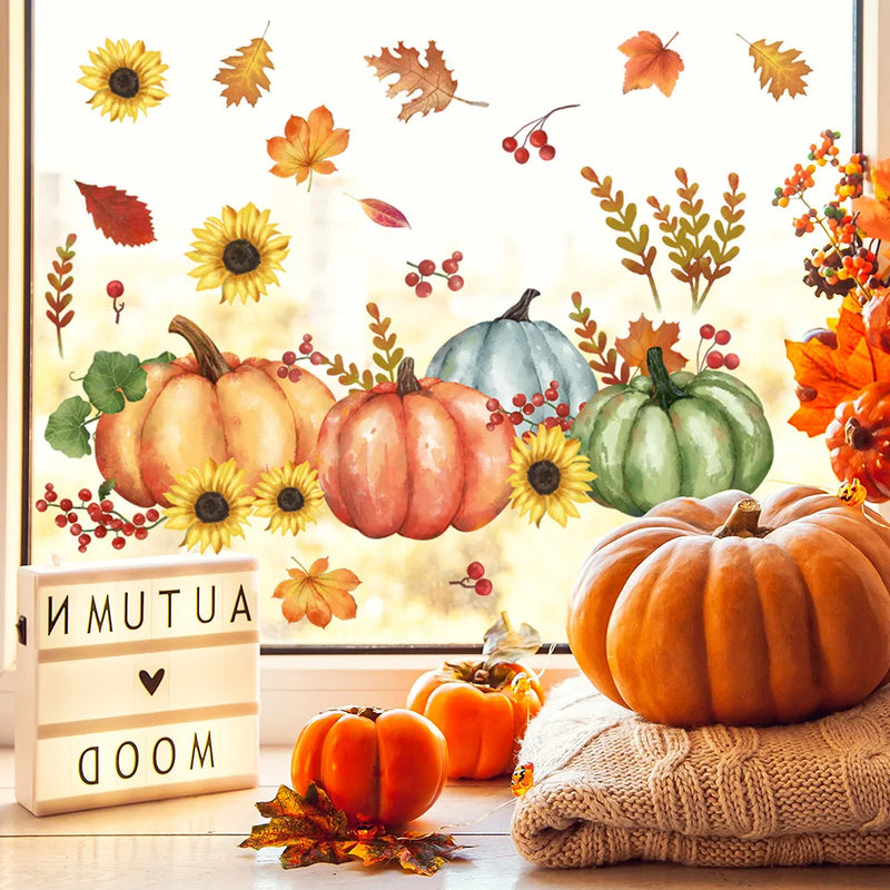 Herbst-Fenstersticker LeafyCharm | Kürbis- & Blätter-Motive | Wiederverwendbare Deko | Für Zuhause & Büro