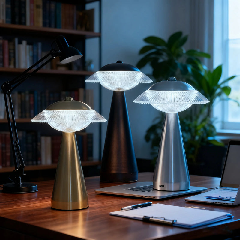 LED Tischlampe Aurelio | Touch-Steuerung & Stufenlos dimmbar | Wiederaufladbar | 3 Lichtfarben | Eisen & Acryl | 23 × 16 cm