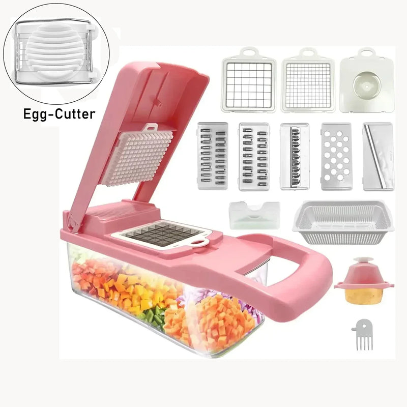 Gemüseschneider 12-in-1 KüchenMeister Pro | Multischneider mit 7 Klingen | Raspeln, Würfeln, Hobeln | BPA-frei & Spülmaschinenfest