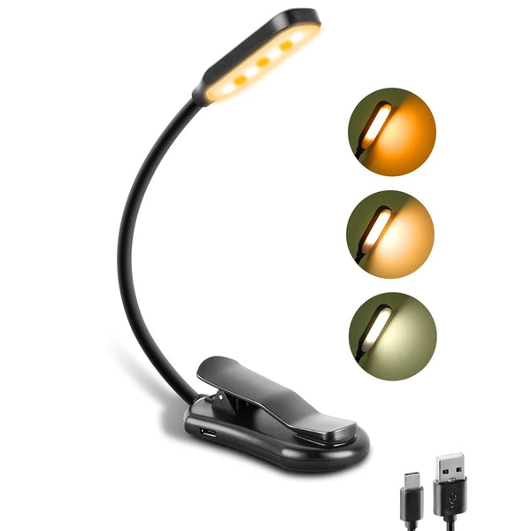 LumiRead Pro | Wiederaufladbare LED Leselampe | 3 Helligkeitsstufen & 3 Farbtemperaturen | Flex-Clip | Augenschonend