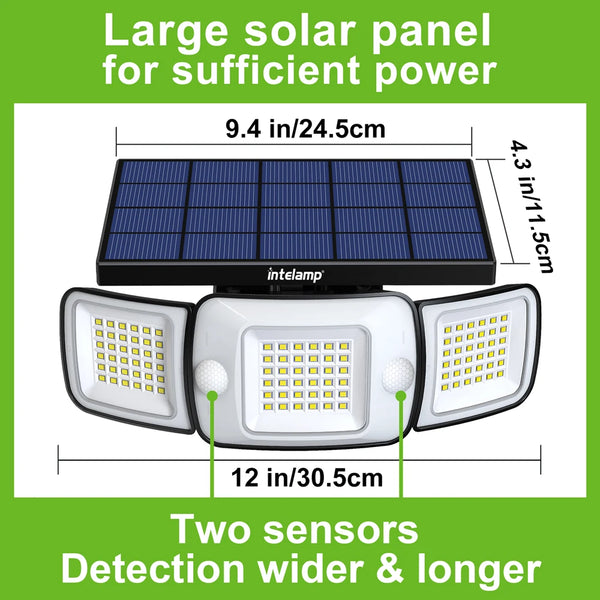 Solar-Sicherheitsstrahler SolGuard 270° | 3 Köpfe & Bewegungssensor | 1200 lm | 3 Lichtmodi | IP65 Außenleuchte mit Akku