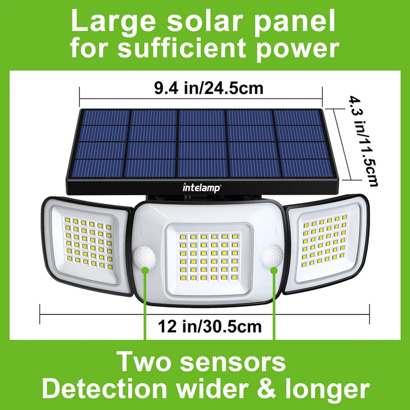 Solar-Sicherheitsstrahler SolGuard 270° | 3 Köpfe & Bewegungssensor | 1200 lm | 3 Lichtmodi | IP65 Außenleuchte mit Akku