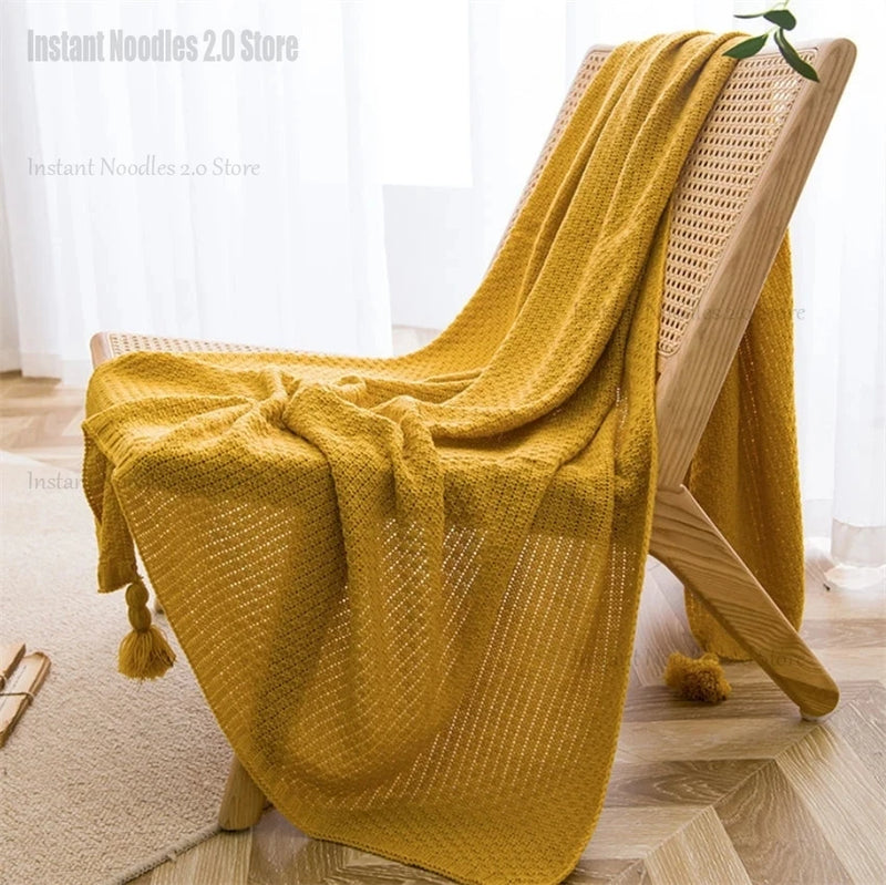 NordicHaven Decke | Chunky Knit mit Quasten | Weiches Waffel-Muster | Sofa & Bett
