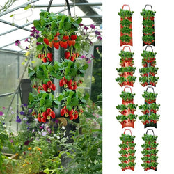 GrünHäng Pflanztasche mit 4/6/8/10 Öffnungen | Hängend & Atmungsaktiv | Für Erdbeeren, Tomaten & Kräuter | Robustes Canvas-Gewebe