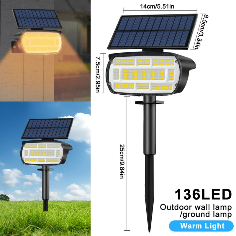 Solarstrahler Heliora 136LED | Ultrahell & wetterfest | IP65 Garten-Spot mit 3 Helligkeitsmodi & 215 ft² Leuchtbereich
