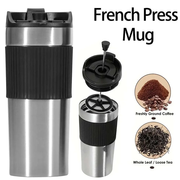 BrewMate Go | Isolierte French Press To-Go | 420 ml | Edelstahl | Doppelwandig & Auslaufsicher