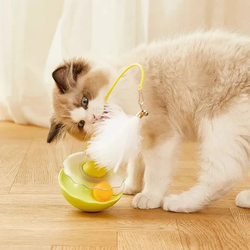 Katzenspielzeug FeliTwist Orbit | 360° rotierender Katzen-Teaser mit Katzenminze & Feder | 25×9 cm | ABS-Kunststoff