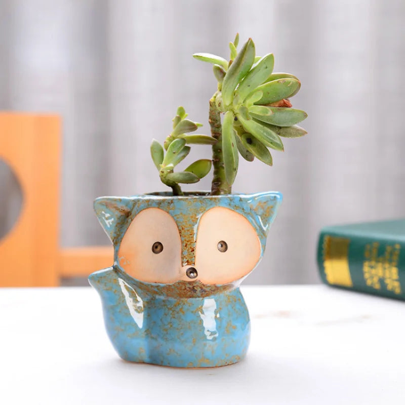 FoxyBloom | Keramik-Fuchstöpfchen | Mini-Blumentopf für Sukkulenten & Bonsai | Dekorativer Cartoon-Pflanztopf