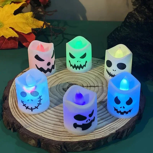 FrightFlicker Halloween LED-Kerzen | Kürbis & Geist | 6er-Set | Flackerlicht | Batteriebetrieben