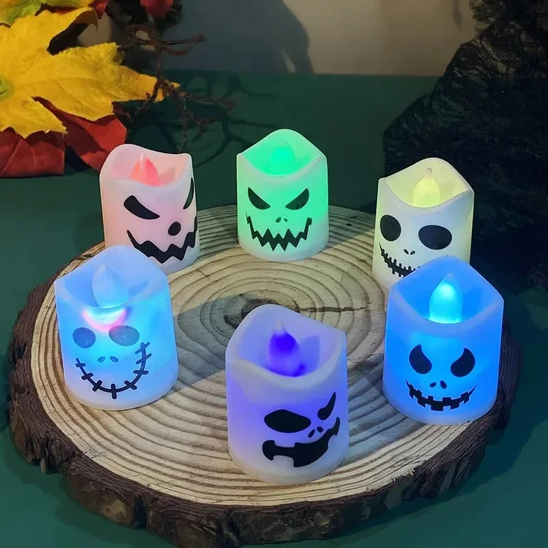 FrightFlicker Halloween LED-Kerzen | Kürbis & Geist | 6er-Set | Flackerlicht | Batteriebetrieben