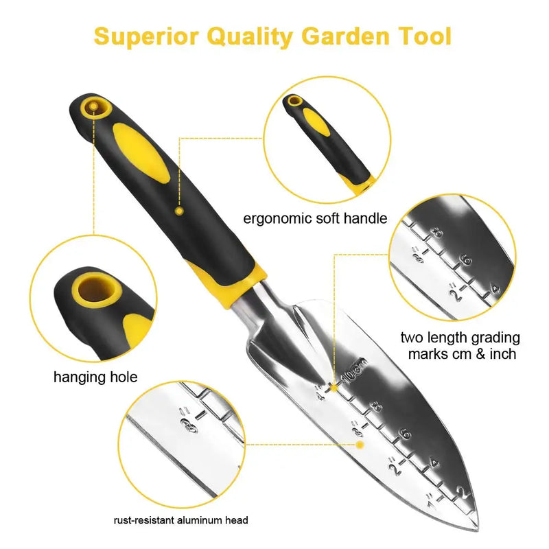 TerraForte Tools Gartenwerkzeug Set 5-tlg. | Ergonomisch & Rostfrei | Mit Handschuhen & Tiefenskala | Edelstahl