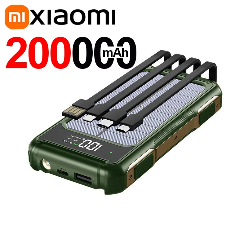 Solar Powerbank Voltora 200K | 200.000mAh | 4-in-1 Kabel | Schnellladung & Notfall-LED | Für iPhone & Samsung