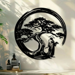 ZENORA Metall Wanddeko Bonsai | Japanisches Design mit Torii & Enso | 40 × 40 cm