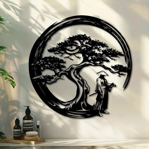 ZENORA Metall Wanddeko Bonsai | Japanisches Design mit Torii & Enso | 40 × 40 cm