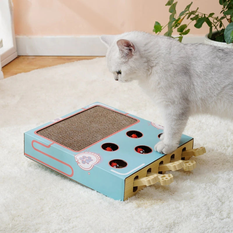 Katzenspielzeug MogliBox Mint | Kratzbrett & Whack-a-Mole Spiel | Interaktiv & Krallenpflege | Holz & Wellpappe