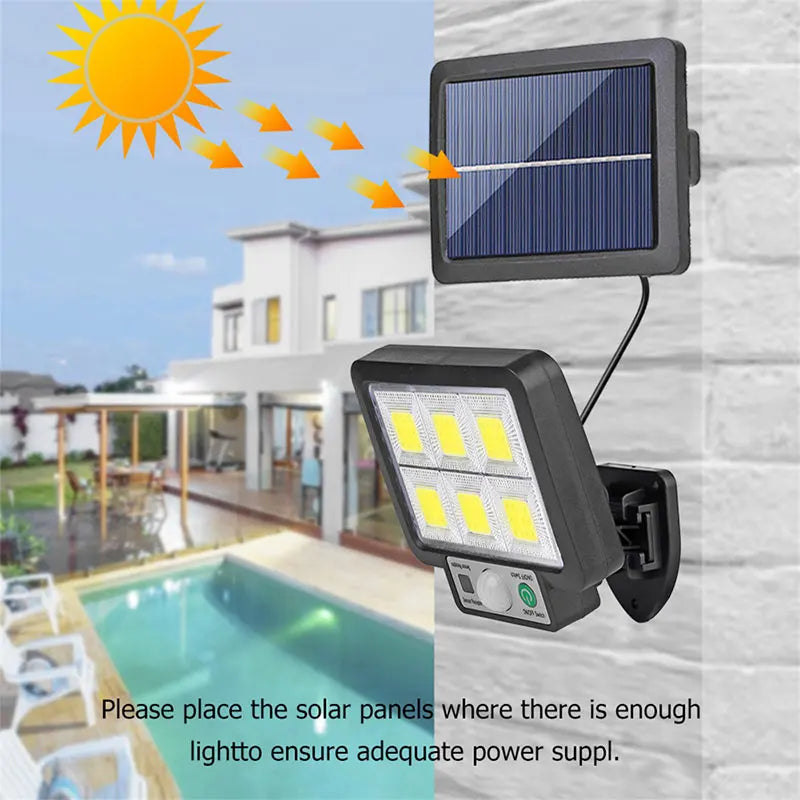 SolantriX Solar Wandleuchte mit Bewegungsmelder & abgesetztem Solarpanel | 72 COB LEDs | 3 Leuchtmodi | IP65 Wasserdicht | Für Garten & Einfahrt