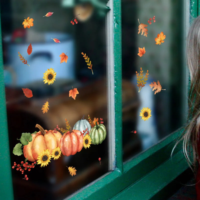 Herbst-Fenstersticker LeafyCharm | Kürbis- & Blätter-Motive | Wiederverwendbare Deko | Für Zuhause & Büro