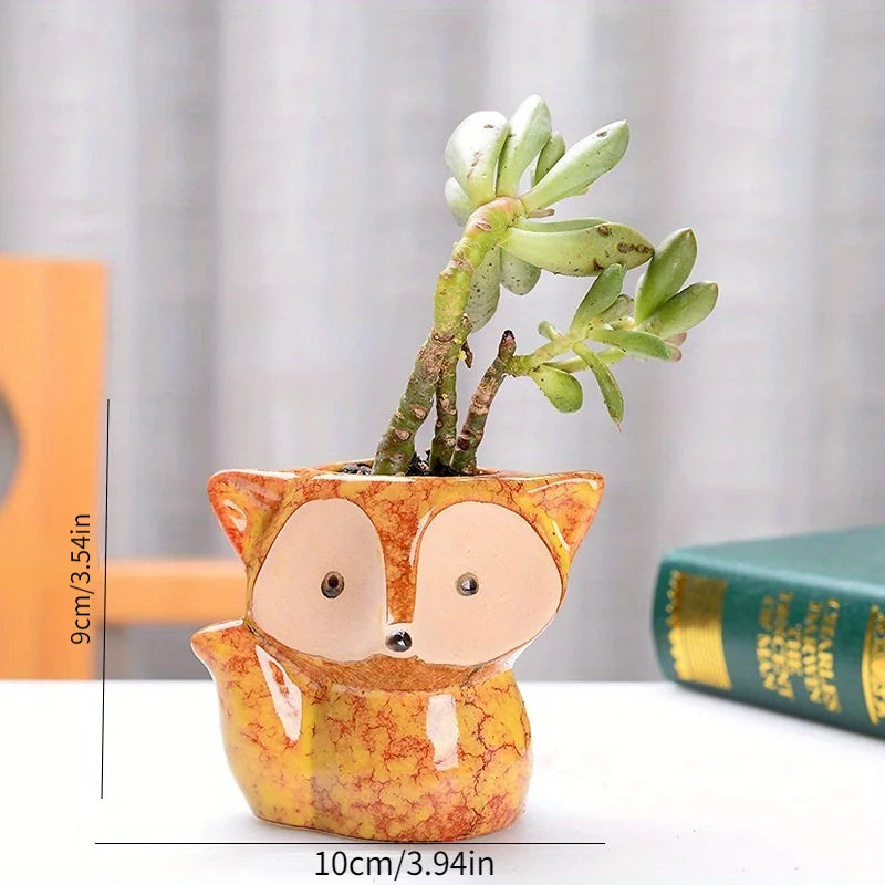 FoxyBloom | Keramik-Fuchstöpfchen | Mini-Blumentopf für Sukkulenten & Bonsai | Dekorativer Cartoon-Pflanztopf