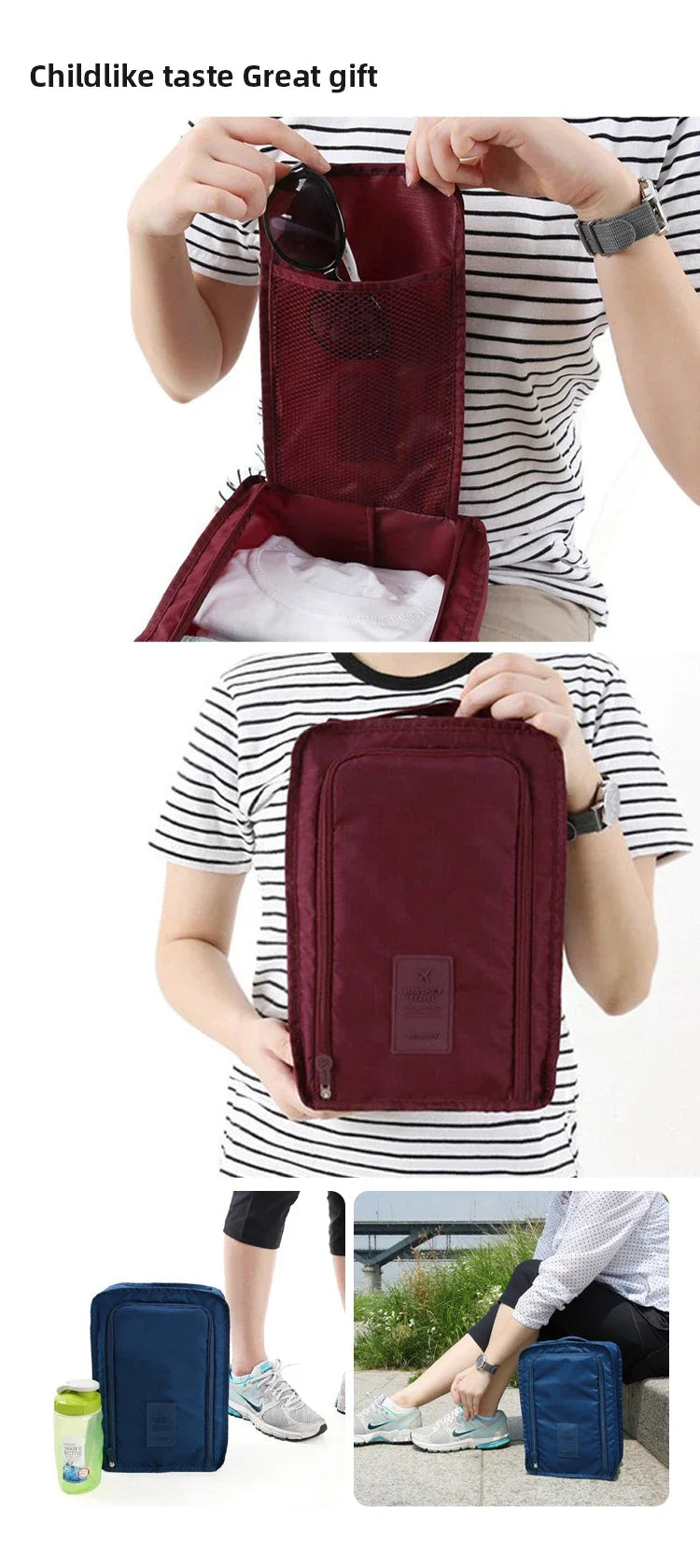 TravelShoe Cube Wasserdichte Reise-Schuhaufbewahrung | Faltbare Schuh-Tasche mit Netzfach | 21 × 30 × 11,5 cm