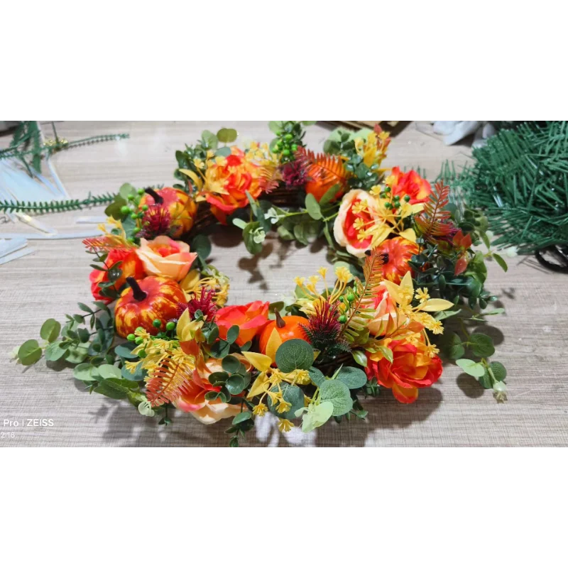 Autumna Charm Herbstlicher Türkranz | Kürbis & Rattan | 40 cm | Handgefertigte Deko für Herbst & Thanksgiving