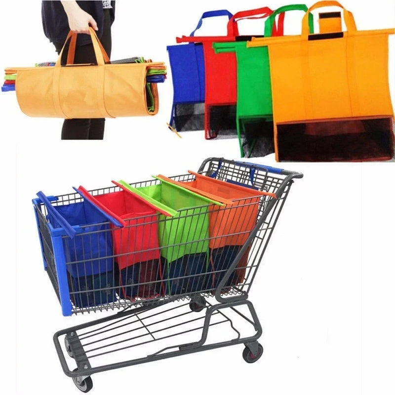 TrolleyEase Einkaufstaschen Set 4-teilig | Faltbar & Wiederverwendbar | Passend für Einkaufswagen | Umweltfreundliches Design