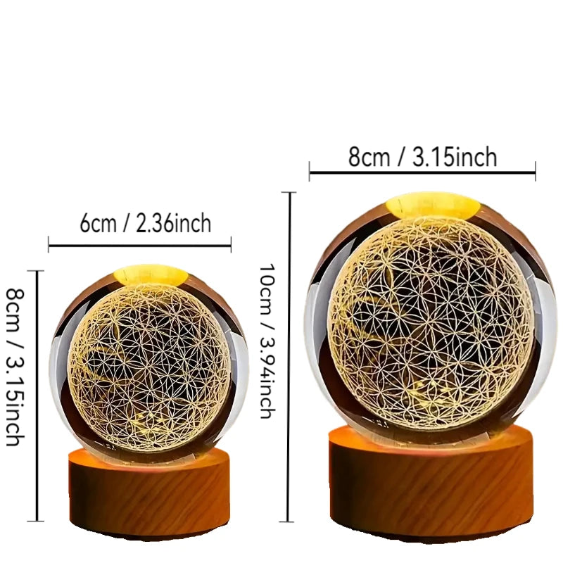 Vitraya Kristallkugel | 3D Blume des Lebens | Mit USB LED-Farbwechse
