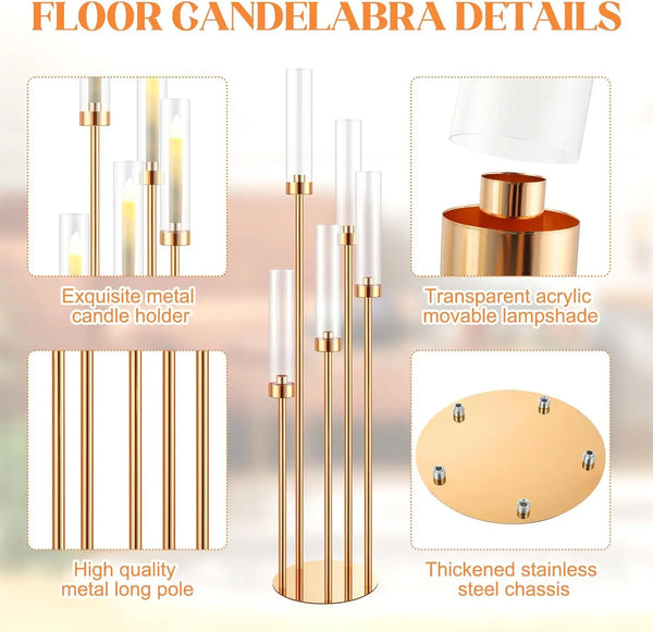 Auréalis Boden-Kerzenhalter Set (4 Stück) | 5-armig | Metall Gold | 108 cm