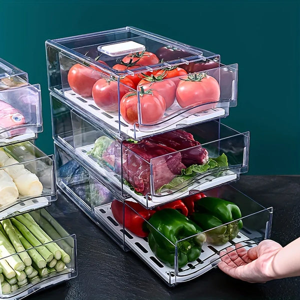 Frigova FreshSlide Kühlschrank Aufbewahrungsbox | Schubladensystem für Fleisch, Eier & Gemüse | Platzsparend & Frischhaltend