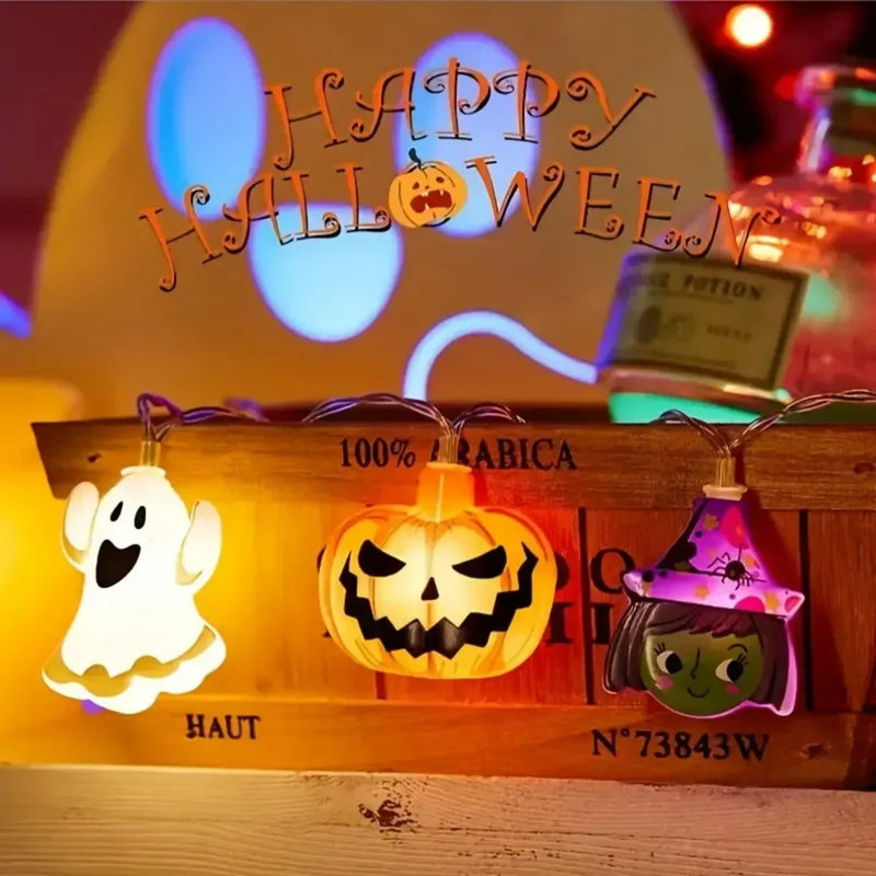 SpookyGlow Halloween Lichterkette | Kürbis, Mumie & Geist | 10/20 LED | Batteriebetrieben | 1,5 m / 3 m