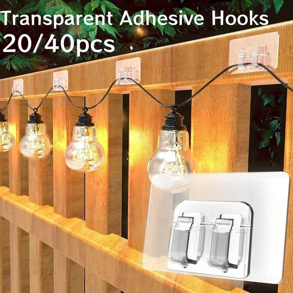 Selbstklebende Haken CLIPNOVA ClearFix | 20/40 Stück | Transparent & Rückstandslos | Outdoor & Indoor | Lichterketten, Kabel & Deko