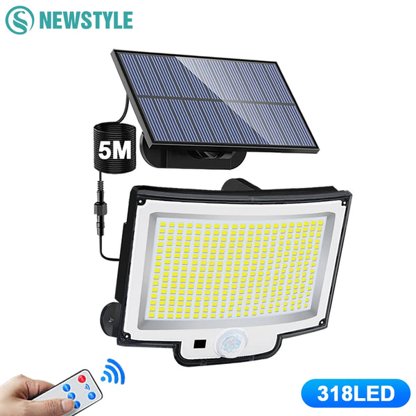 Solar-Wandleuchte LumoGuard 318LED | Bewegungsmelder & 3 Leuchtmodi | IP65 Wasserdicht für Garten, Terrasse & Zaun