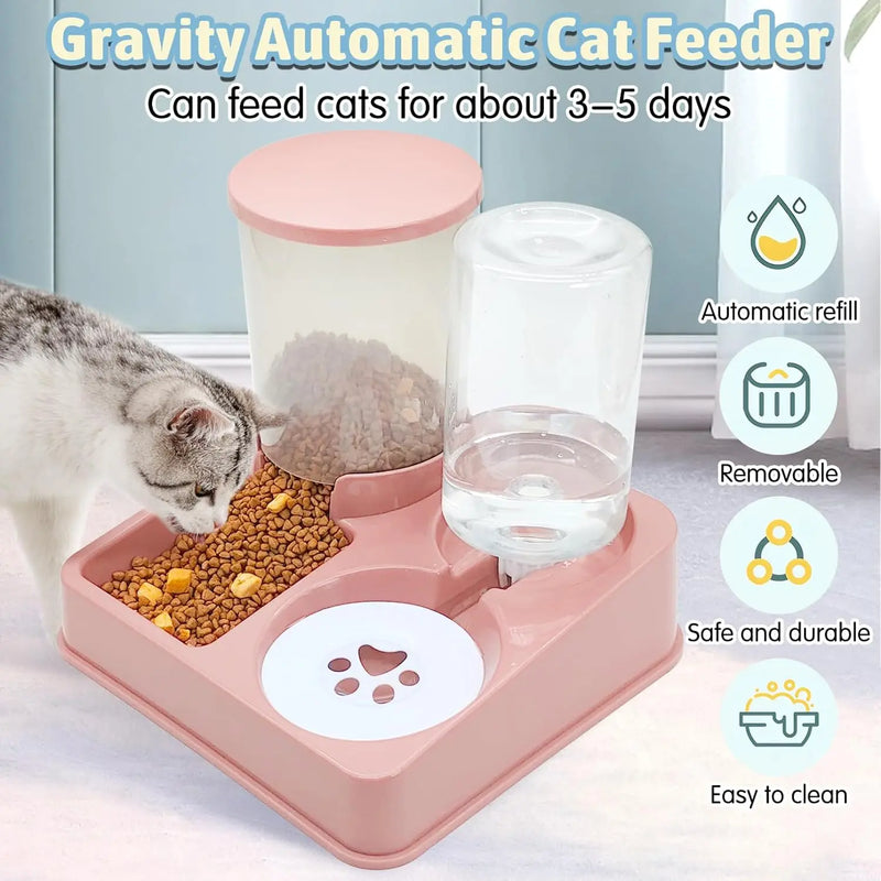 Katzen-Futterstation FeloFlow Duo | 2-in-1 Automat mit Schrägdesign | Schwerkraft-Futterspender & Wasserspender | Für Katzen & kleine Hunde