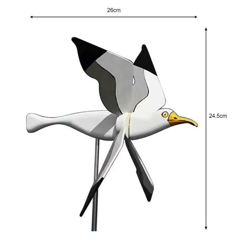 Garten-Deko Windvogel SkyGull | Kreativer Windspinner mit Möwenmotiv | Wetterfest & höhenverstellbar | 25 cm Figur