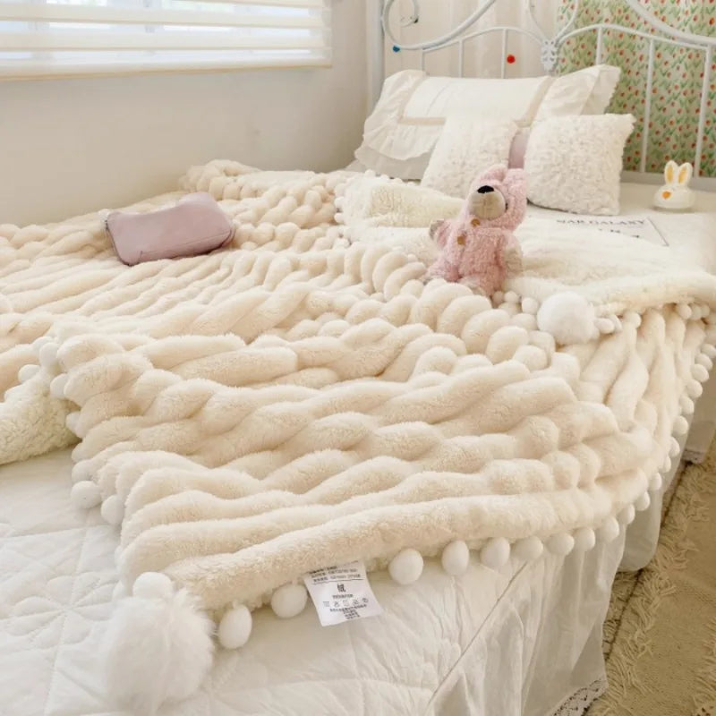 Lambelle Fleece-Decke | 3D-Struktur & Lammwolle | Weich, Warm & Stilvoll | Große Kuscheldecke in Uni-Farben