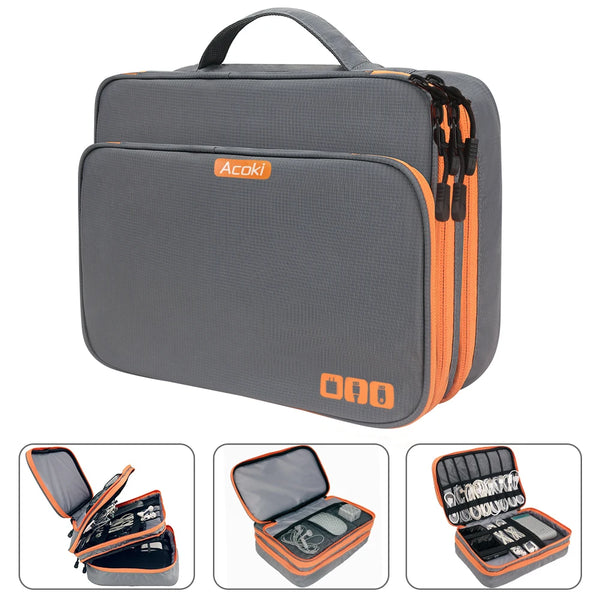 Elektronik-Organizer TECHNIVO LayerPro | 3-Lagige Kabeltasche | Wasserfest & Großes Volumen | Für iPad, Ladegeräte & Zubehör