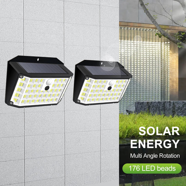 Solurex MotionLight 176 Solar Wandleuchte Außen mit Bewegungsmelder | 176 LEDs | 3 Modi | IP65 Wasserdicht | 3,7V 1W | Schwarz
