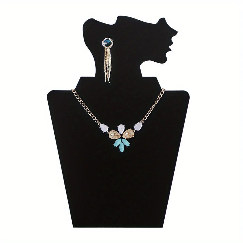 Veloura Schmuckständer | Stoff-Schmuckbüste für Halsketten & Ohrringe | Eleganter Deko-Aufsteller im Profil-Design | Schwarz