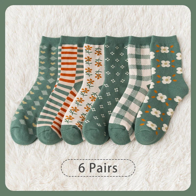 CozyBloom | 6 Paar Damen-Socken | Herbst & Winter | Süßer College-Style | Dick & Warm