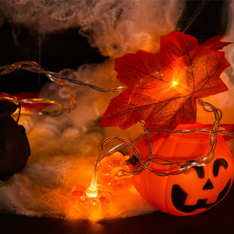 Herbst Lichterkette AutumnGlow | 1,5 m | Ahornblätter & Kürbis Deko | 5 LED Warmweiß