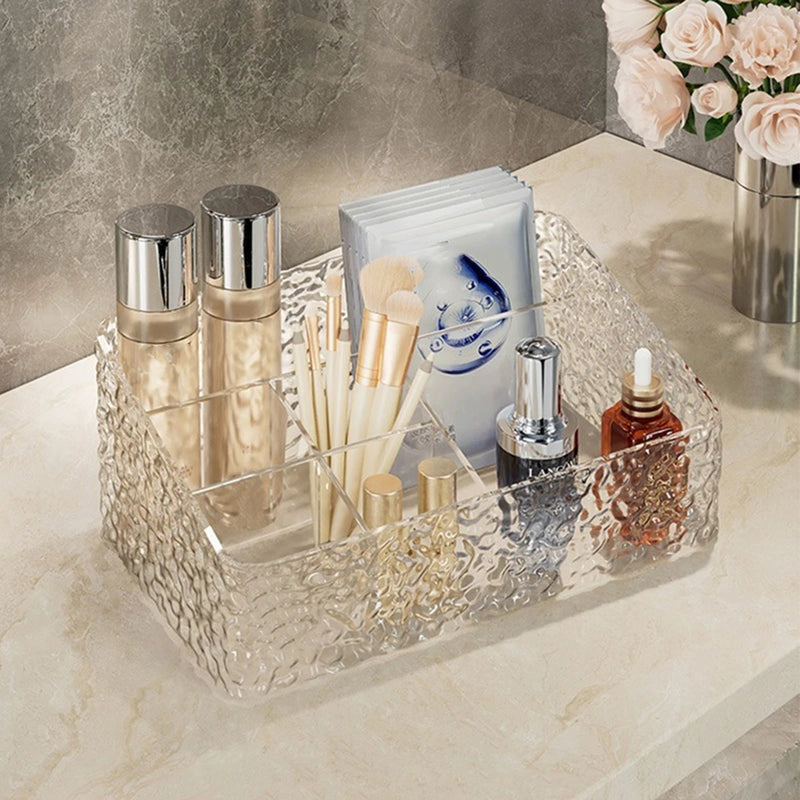 Make-up Organizer Box ClaryLux | Wasserwellen-Design | Großes Fassungsvermögen | Offene Trapezform