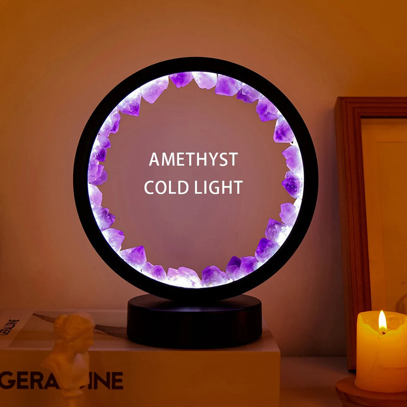 Kristalllampe AmethyLight | LED Tischlampe | Natürlicher Amethyst | Heilstein & Wohn-Deko | Ø ca. 12 cm