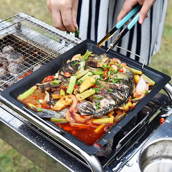Feurossa Gusseiserne Grillplatte Wendeplatte | Für Gasgrill & Herd | 25 × 30 cm | Für Pizza, Fleisch, Gemüse & Fisch