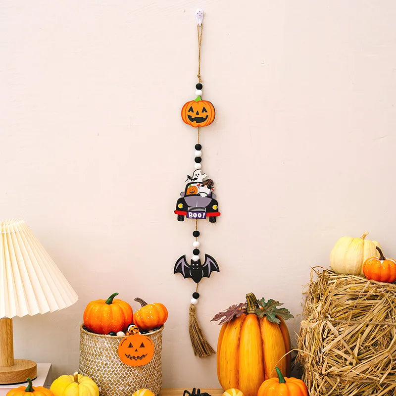 Halloween Hängedeko SpookyCharm | Kürbis, Fledermaus & Hexe | Mit Quasten | Für Tür, Wand & Party