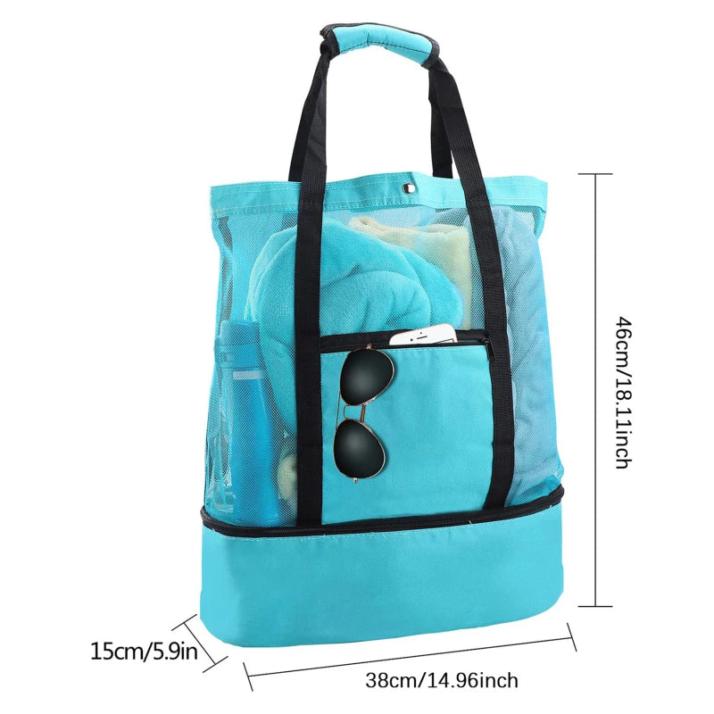 Strandtasche SANDORIA 2-in-1 | Mit Kühlfach & Netzaufbewahrung | Für Spielzeug, Muscheln & Snacks | Leicht & faltbar